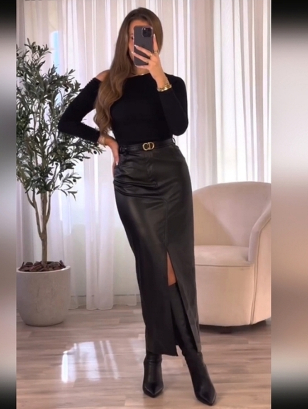 Zara Faux Leather Midi Skirt Black Size S